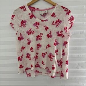 Joie Womens XL Pink Floral V-Neck 100% Linen Short Sleeve T-Shirt Casual Summer